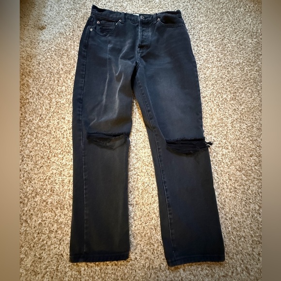 pistola Denim - Pistola Size 29 Womens Jeans Black Wide Leg High Rise button fly distressed knee